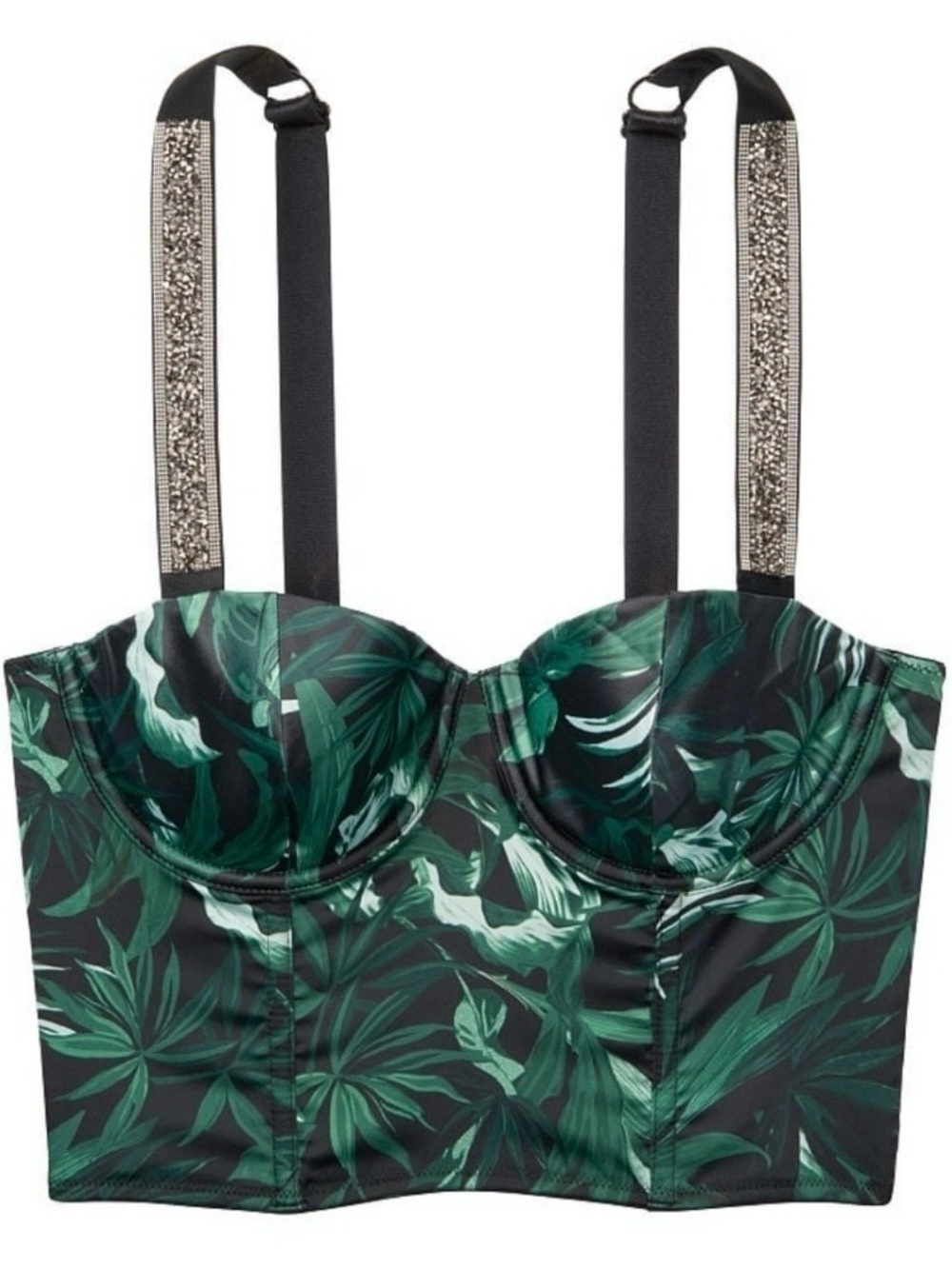 Victoria's Secret Black & Green Tropical Longline Bralette - Picture 2 of 3
